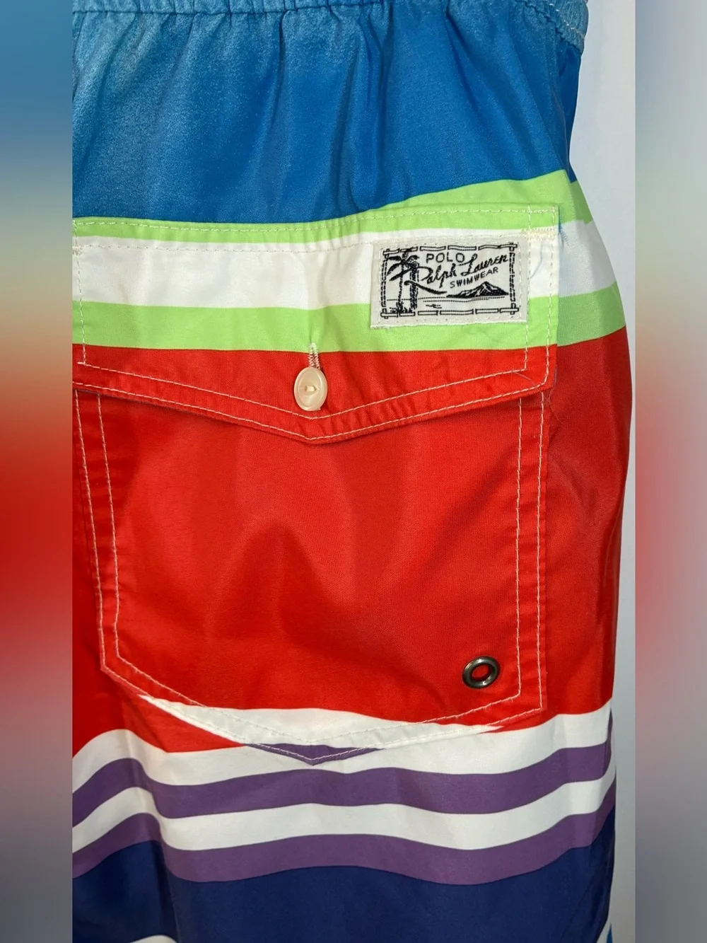 Polo by Ralph Lauren Multicolor Striped Swim Trunks Board Shorts Mesh Lined XL